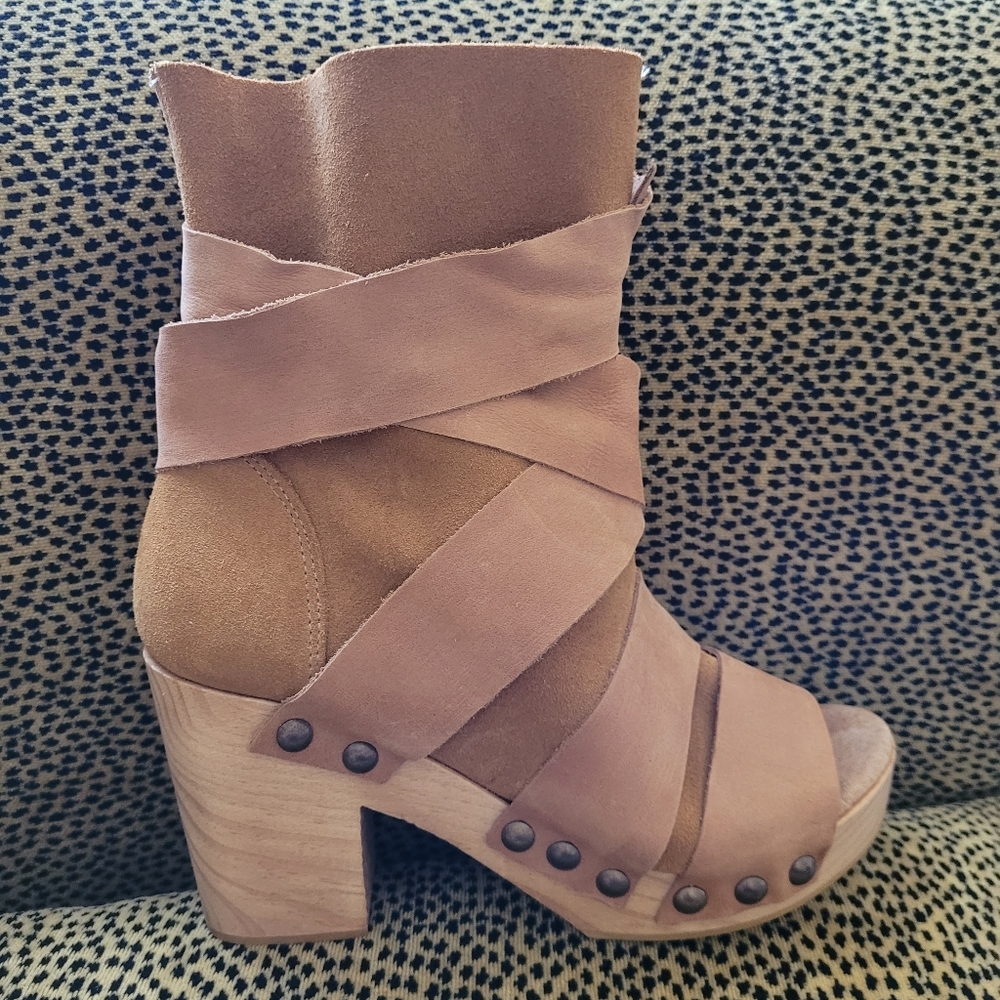Free people Block Heels Peep Toe Ankle Clog Bootie - Picture 4 of 11